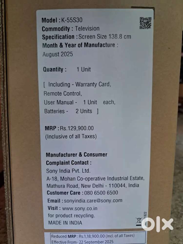 Sony 55 inch new TV for sale.