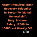 Bank Recovery Telecaller Job Sector 70,Mohali