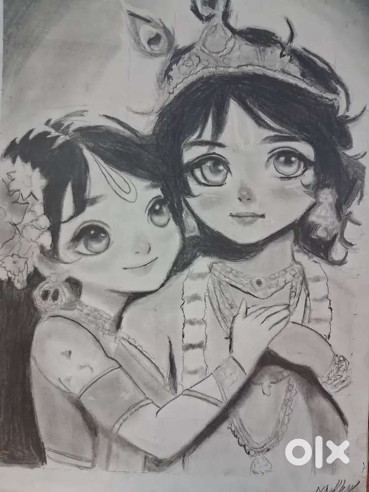 Sketch radha krishna cute