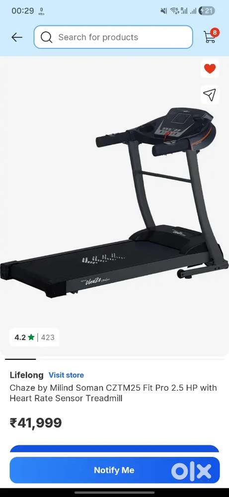Lifelong - Chaze by Milind Soman CZTM25 Fit Pro 2.5 HP Treadmill