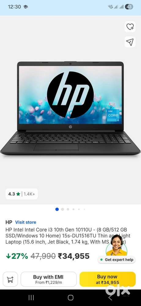 HP 15s 1516TU 15.6inch 8/512 SSD i3