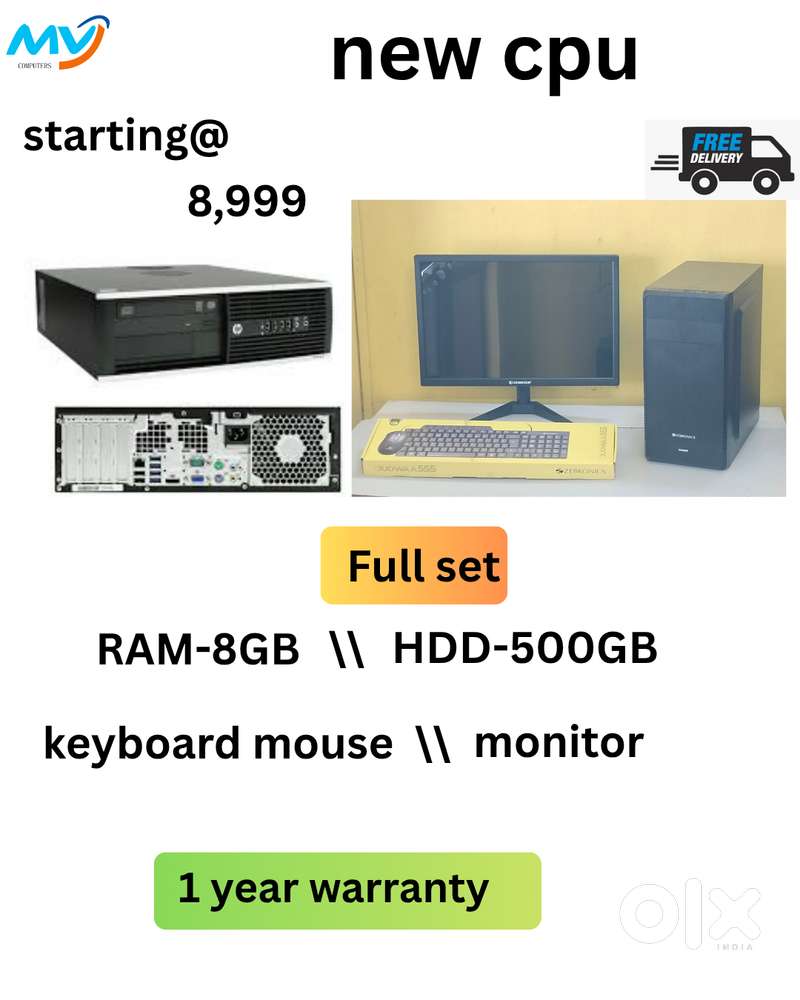 Hard Disk - 500GB  Monitor  Keyboard Mouse  1- Year Warranty