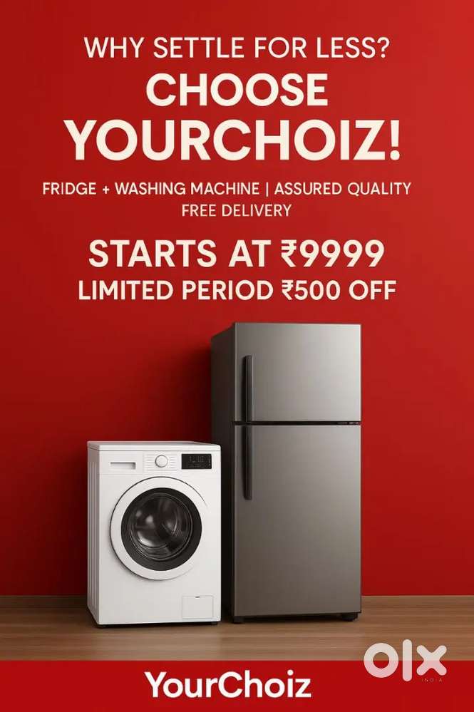 Double door fridge and front load washing machine in working condition