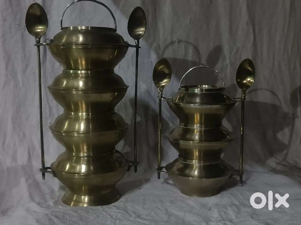 Antique pure brass solid very heavy tiffins 41 & 30 cm.