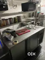Used old kitchen equipments ss counter under table deep fridge