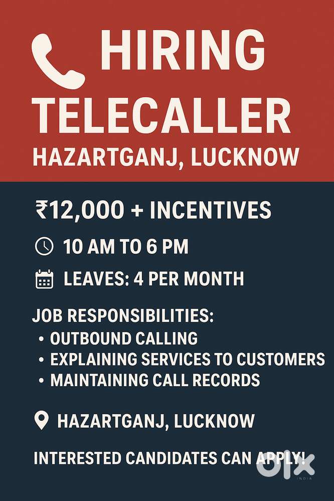 Hiring: Telecaller – Hazratganj, Lucknow