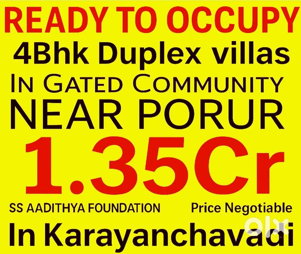 4bhk Duplex villa Sale Near Porur at Karayanchavadi Gated community