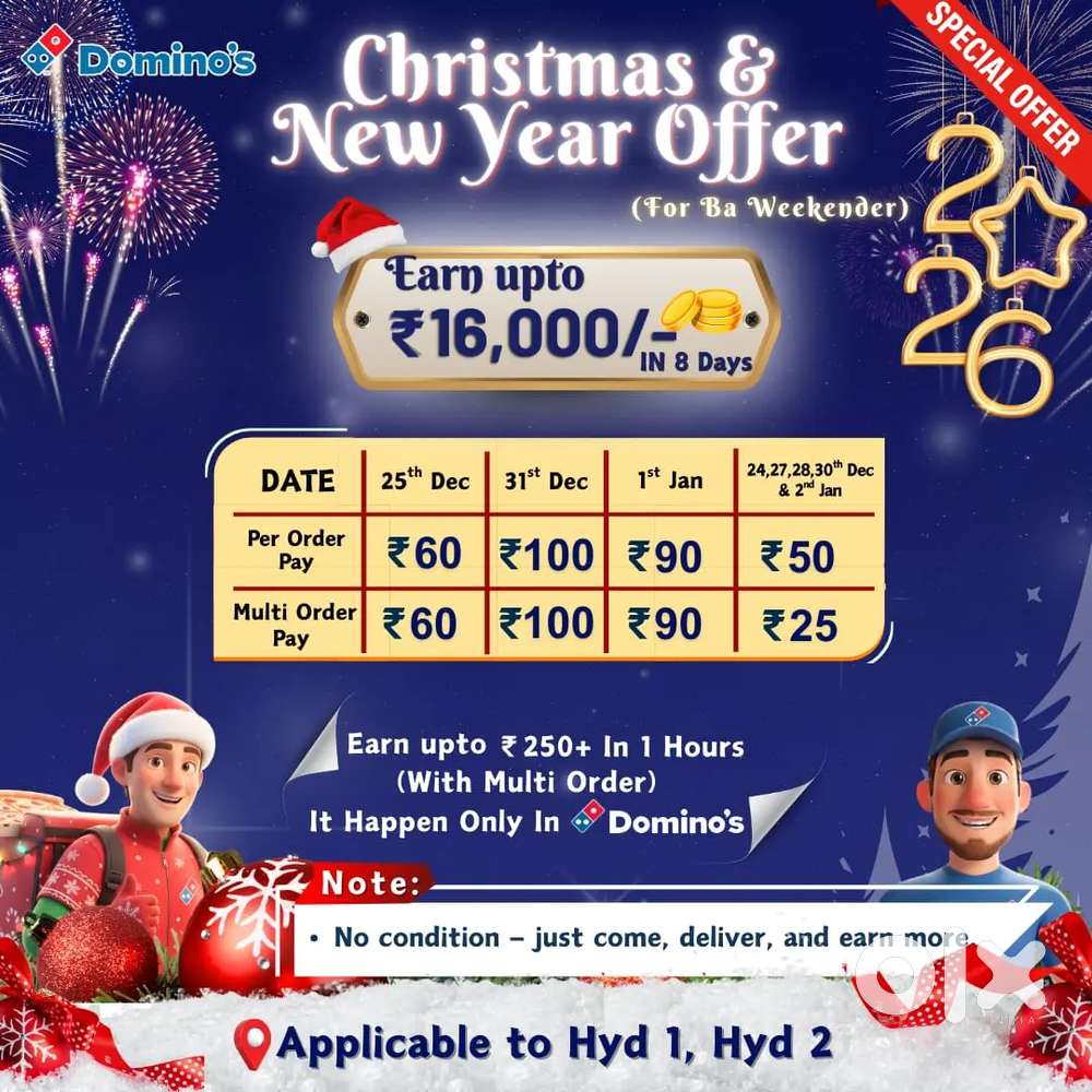 Delivery boys for 25dec 31dec and 1st Jan