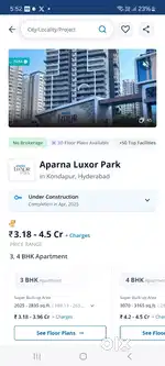 Ready to move flats for sale in aparna luxor park kondapur