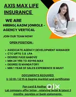 Jaipur/Axis Max life insurance/Degree pass/Min 1yr sales exp