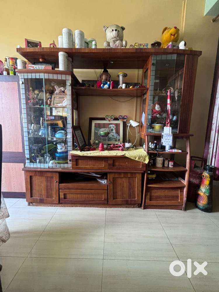 MDF wooden Large wall unit with glass display & storage, for living r