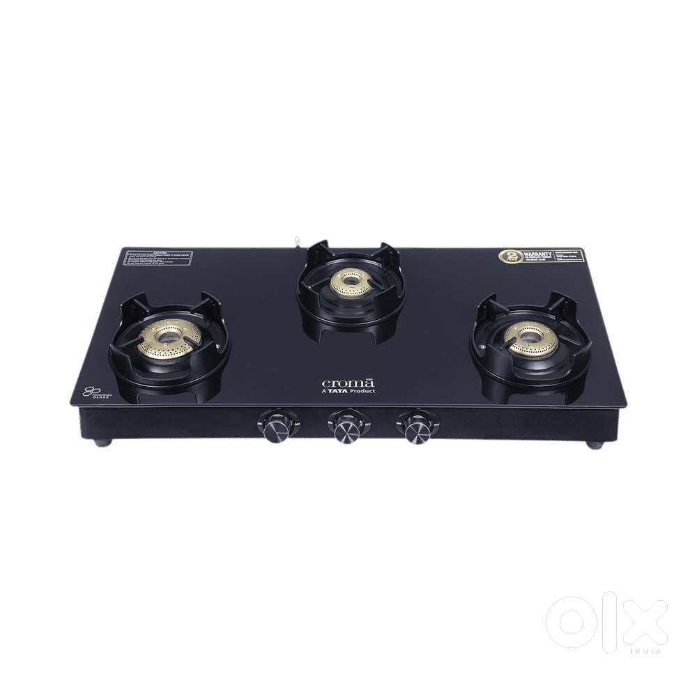 Glass Top 3 Burner Manual Gas Stove (Rust Proof, Black)