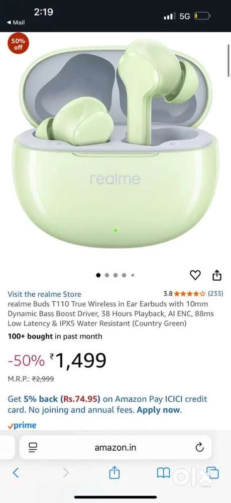 New Realme Buds T110 True Wireless in Ear Earbuds Green Colour