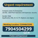 Urgent Requirement (Wanted) - O&M Operator, Security, Supervisor, Tech
