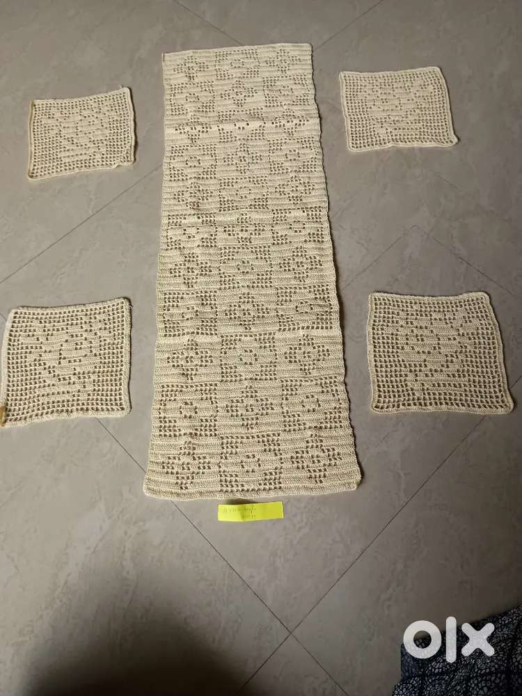 Handmade Crochet Table Runner and Coasters