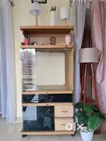 ELEGANT WOODEN TV CABINET WITH GLASS DOORS AND EXTRA STORAGE