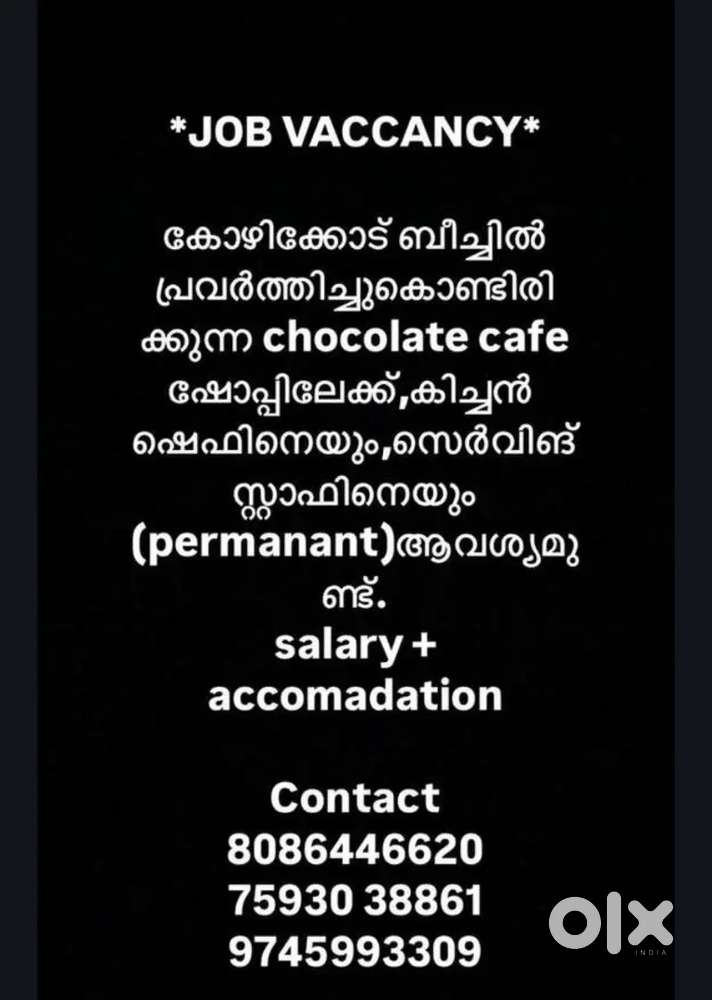 Experienced staff needed for chocolate cafe