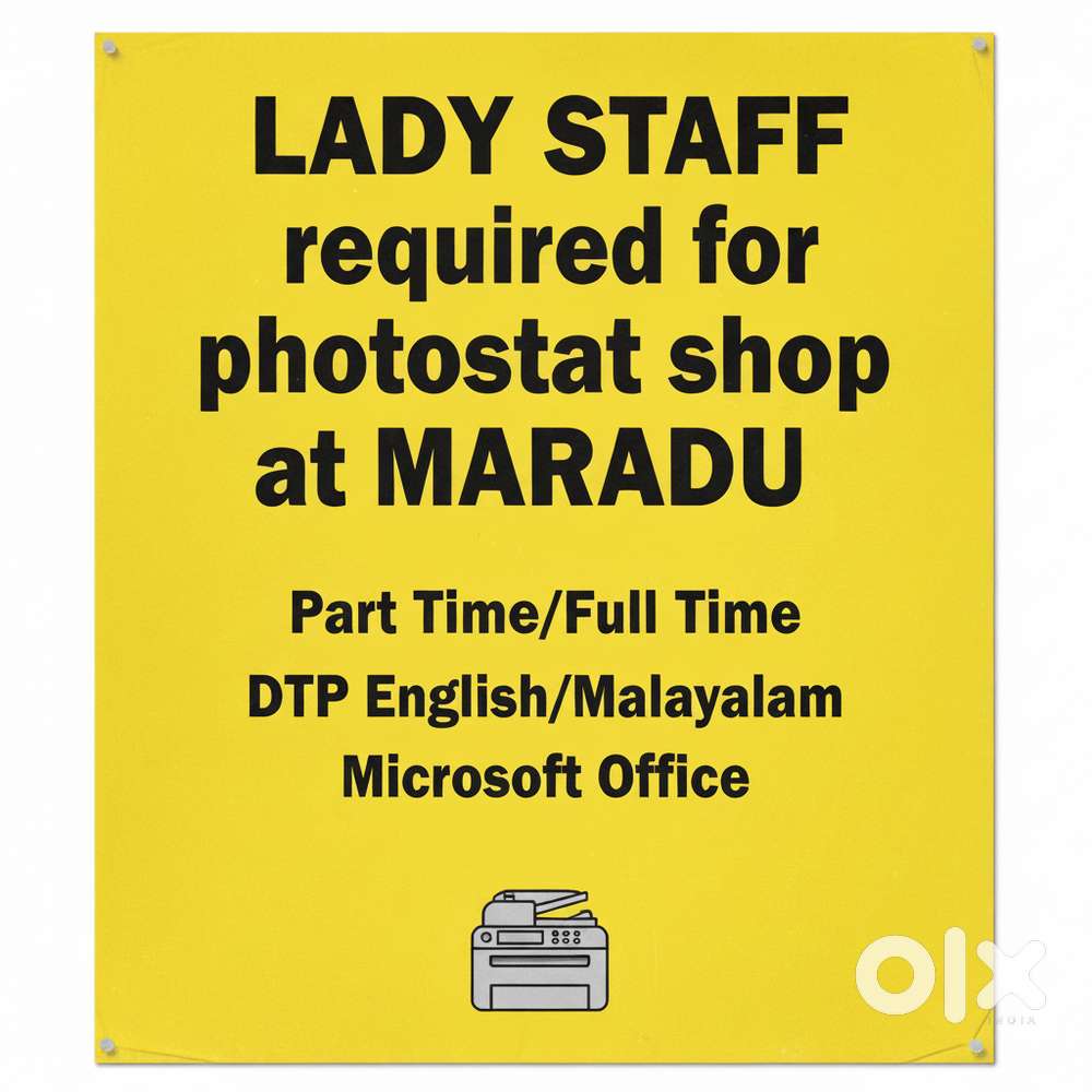 Lady staff for Photostat shop, Maradu