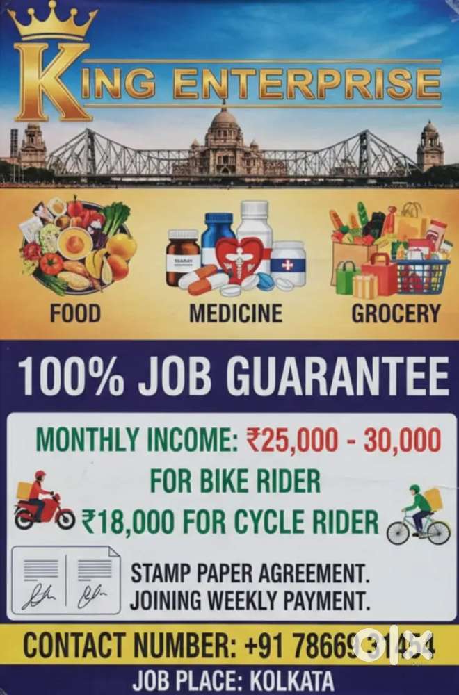 Delivery job .Biker and Cycle rider .
