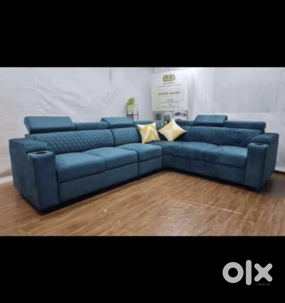 NEW PREMIUM QUALITY L TYPE CUP HOLDER DIAMOND STRECHING MODEL SOFA SET