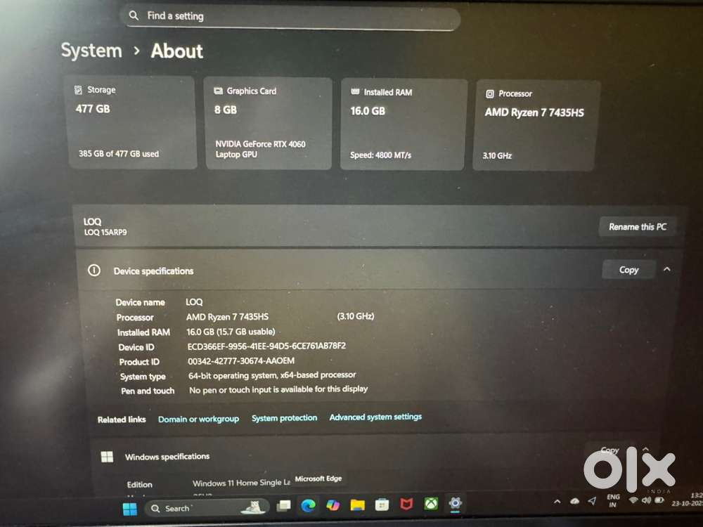 Lenovo LOQ 7435hs Ryzen 7435hs RAM 16 RTX-4060 (8GB) 512 storage