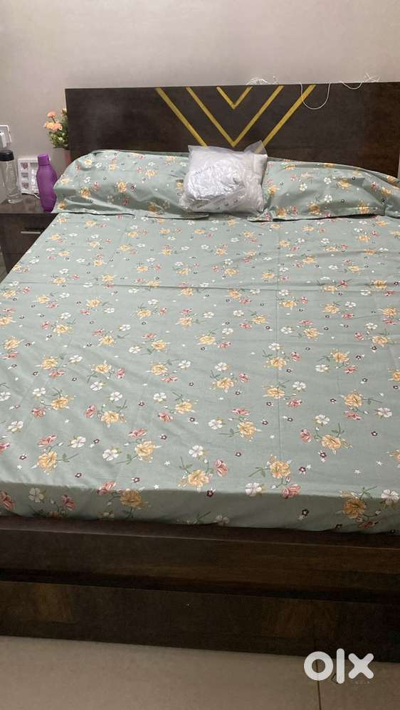 Queen size bed + 6inch mattress and double door wardrobe for sale