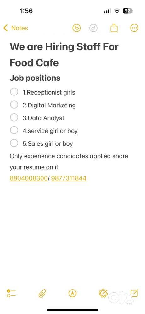 We are Hiring Staff For Food Cafe Job positions