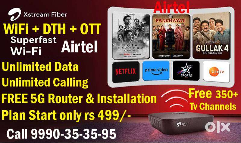 Airtel Wifi new connection Free Installation +5G router + DTH+Calling