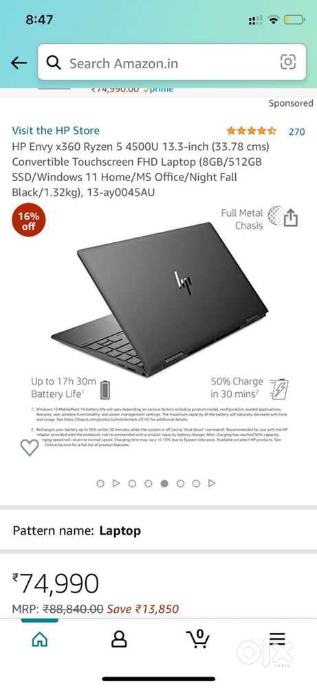 HP envy x 360 AMD Ryzen 5 Hexa core 4500u 8gb /256gb ssd windowns 10