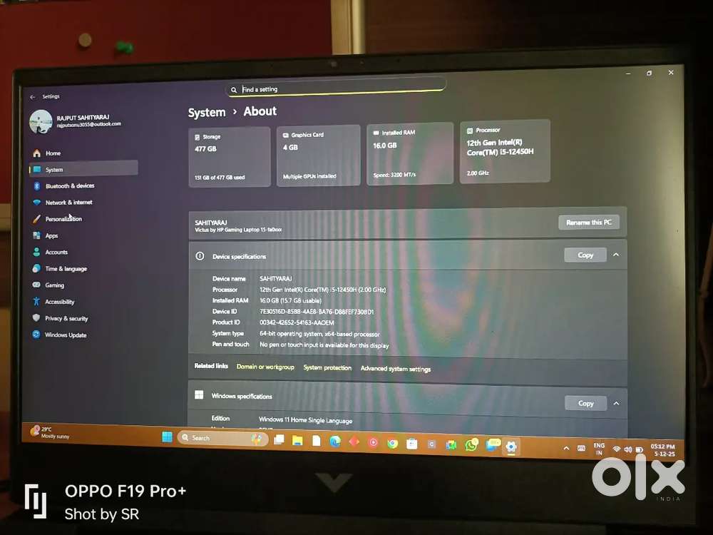 HP VICTUS 12th gen Intel core i5-12450H gaming laptop