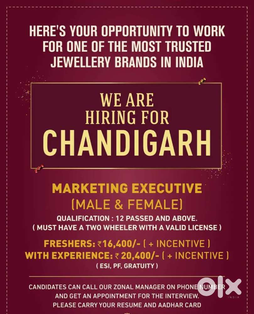 JOB IN KALYAN JEWELLERS INDIA LTD