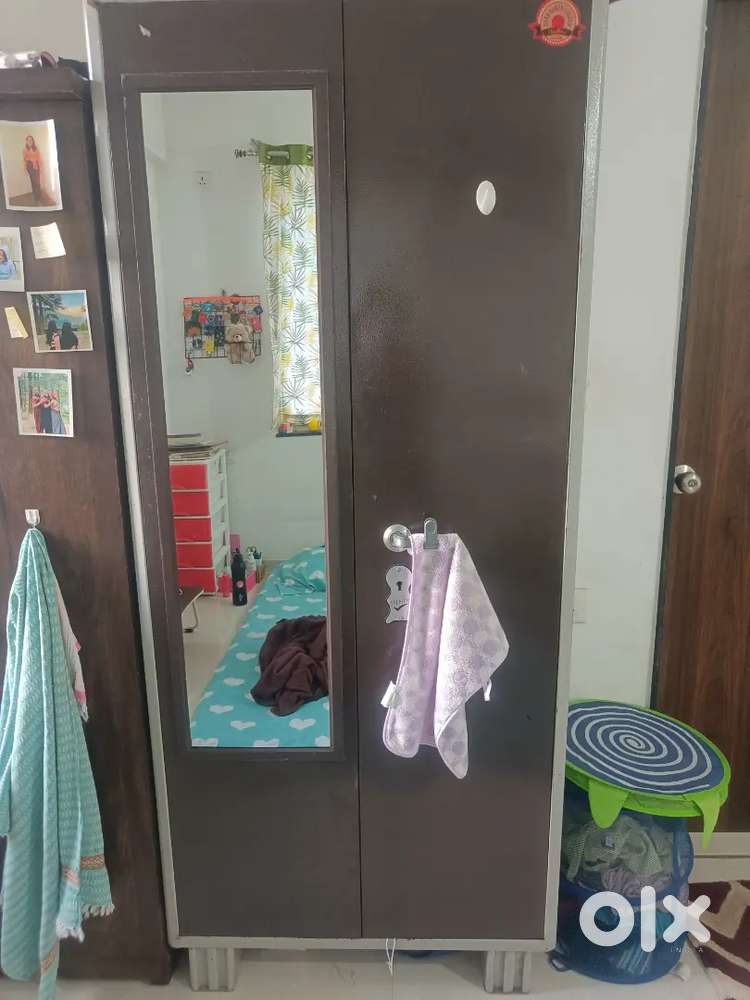Steel Wadrobe, Single wooden Bed with mattress, table and chair