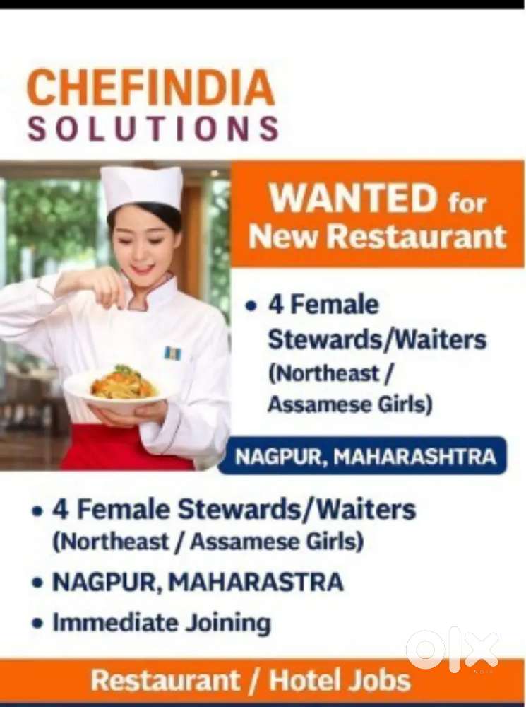 Wanted female stewards/waitress (northeast only)in Nagpur Maharashtra
