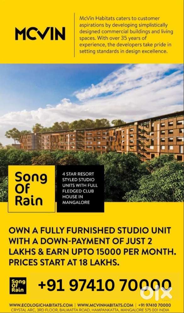 Own a Fully Furnished Studio unit in Derelakatte Mangalore