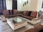 Velvet rexin 9 seater sofa with table