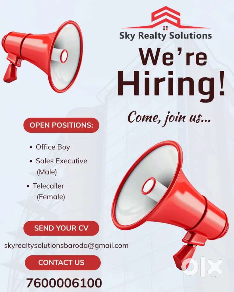 We're hiring for back office (Female )and office assistant (Male)