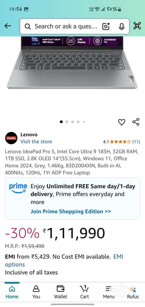 Lenovo IdeaPad Pro 5 i9 processor
