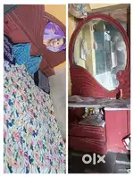 King size double bed with storage box top+mattress+big dressing table
