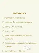 DRIVER NEEDED AT TRIVANDRUM