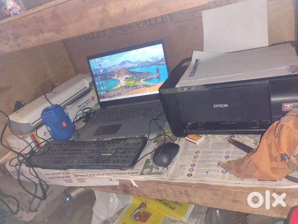 Laptop leminestion maseen printer keyboard mouse all kit available hai