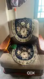 Wooden sofa set (3+1+1 ) with cushions + iron cot with spring matress