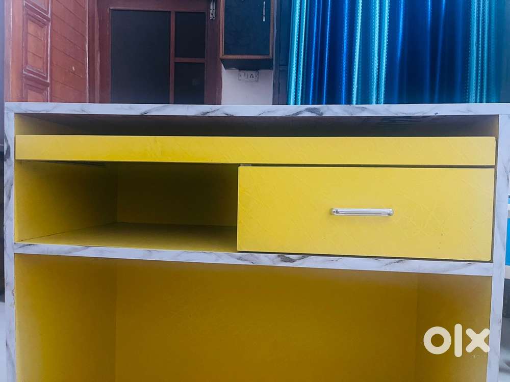 Yellow Wooden Computer / Study Table with Drawer & Shelf