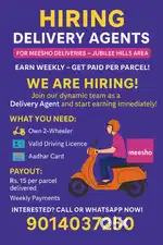 Delivery Boys Wanted – Meesho Parcel Delivery in Jubilee Hills