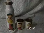 Pure copper bottle with two glasses permanent Bheem print