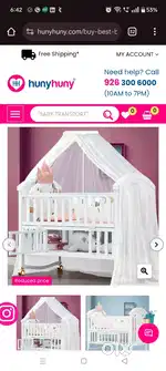 Huny Huny 15 in 1 baby cot Pinewood wid Mosquito Net, Adjustable Stand