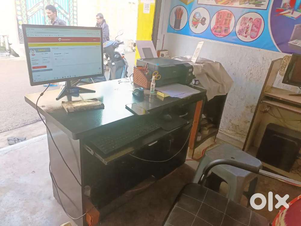 Computer with table and printer