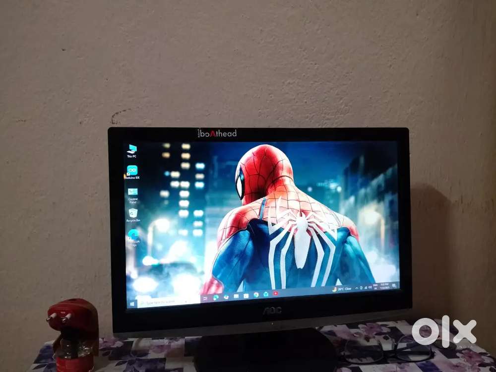 Computer with monitor and cable mouse and keyboard