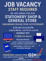 Immediate Shop Assistant Required for Stationary shop & General Store