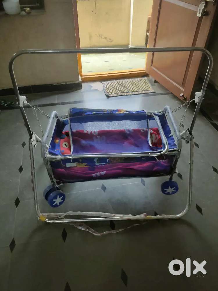 Baby cradle cot cum stroller blue bassinet for boy and girl