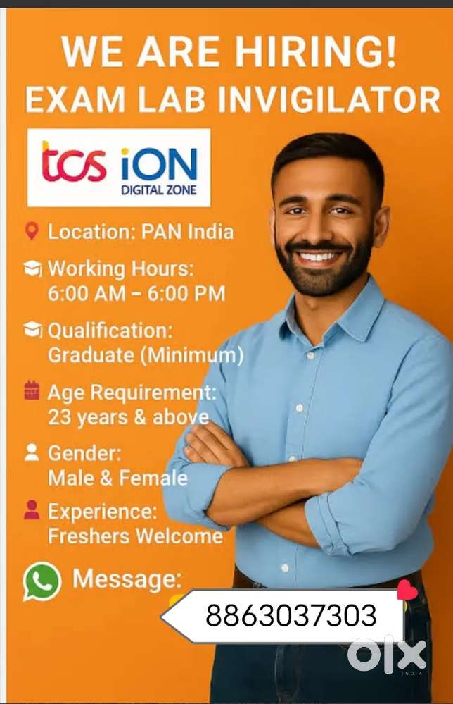 TCS ion me job k liye contact kre invigilator ka work hai